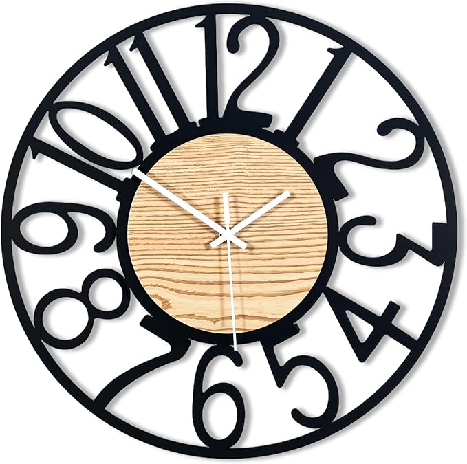 20inch/50cm Wall Clocks for Living Room Decor,Wall Clocks Battery Operated,Modern,Silent,Non Ticking,Large,Wall Clock for Dining Room,Bedroom,Kitchen (Wooden Arabic Numerals, 20 inches)