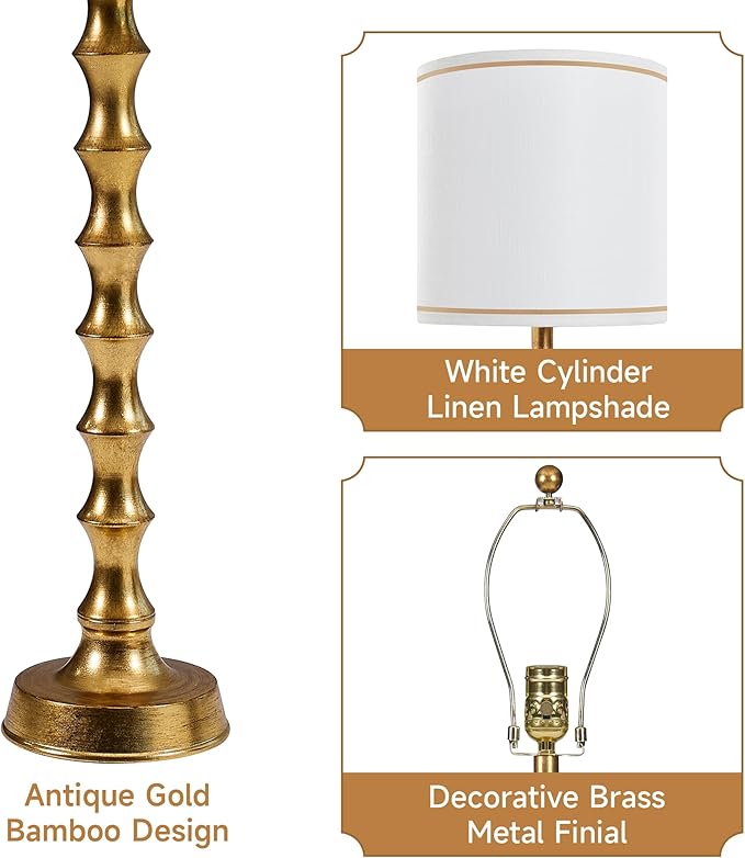 30.5" Buffet Lamps Set of 2 for Living Room, Buffet Lamps for Dining Room, Gold Lamp Set of 2 for Credenza, Modern Golden Table Lamp Tall Skinny, Gold Bamboo Candlestick Lampset for Bedroom