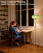 Lightdot Glass Tripod Floor Lamp for Living Room, Modern Gold Standing Lamp with Green Ribbed Glass Lampshade, Arc Tall Lamp for Bedroom Office Reading Room, (LED Bulb Included)