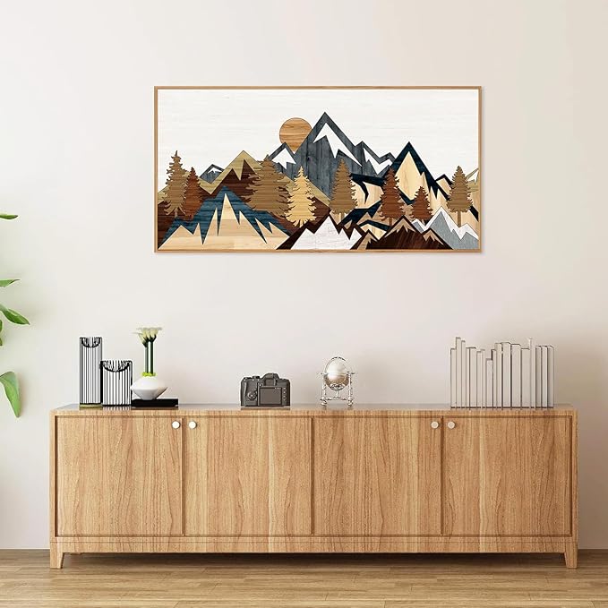 SIGNINART Large Mountain Framed Canvas Wall Art, Boho Sunrise Wilderness Wall Decor, Vintage Forest Nature Artwork, Modern Farmhouse Woodcut Style Art Prints for Living Room Bedroom, Office 20"x40"
