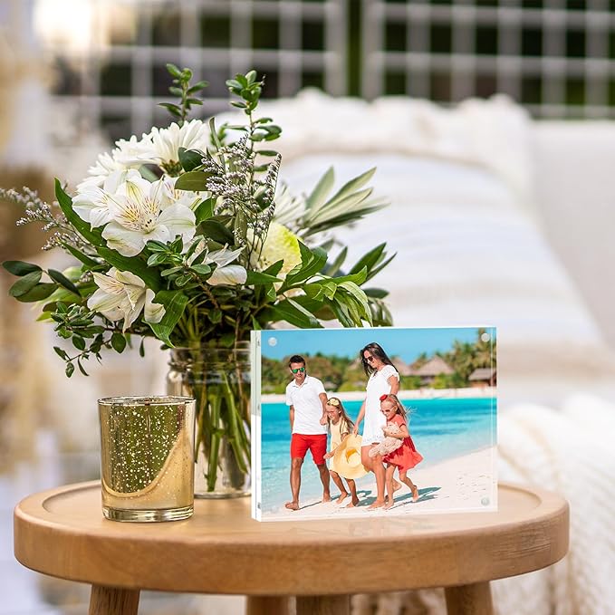 TWING 2 Pack Acrylic Picture Frame 8 x 10 Magnetic Picture Photo Frame,10+10MM Clear Picture Frame, 8 by 10 Picture Frames Acrylic Magnetic Photo Frame Self Standing Double Sided,Gift