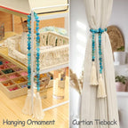 Agate Stone Hand Knotted Garland Modern Farmhouse Rustic Table Home Decor, 30inch Meditation Accessories with Tassel, Prayer Healing Beads Boho Wall Shelf Hanging Decoration (Sky Blue)