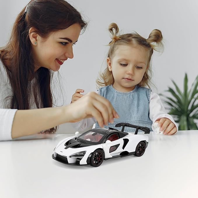 1:24 Scale Car Model Compatible for Collectible McLaren Senna Super Sports Car Toys, Zinc Alloy Pull Back Toy Vehicle with Sound and Light for Adult Boys Girls 3 4 5 6 7 8 (White)