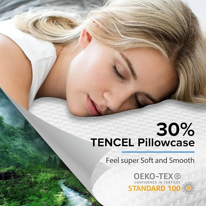 Memory Foam Pilllows for Sleeping, Soft Contour Pillow for Pain Relief, Bed Pillow for Side Back Stomach Sleepers，Cooling Pillow with Removable and Washable Cover, White