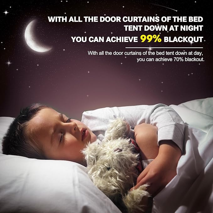 Bed Canopy Portable Blackout Bed Tent Privacy Tent for Adult Indoor Sleeping with 3 Doors, Storage Bag