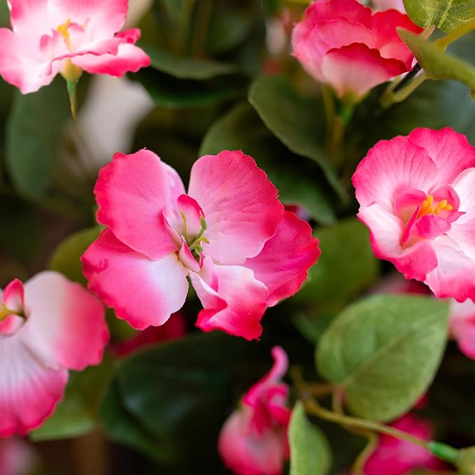 Hibiscus Artificial Flowers Plants for Outdoors Decoration, 6 Bundles Silk Hibiscus Bouquet Tropical Flowers Artificial Realistic UV Resistant Fake Flower for Outside Planter Porch Patio Balcony, Pink