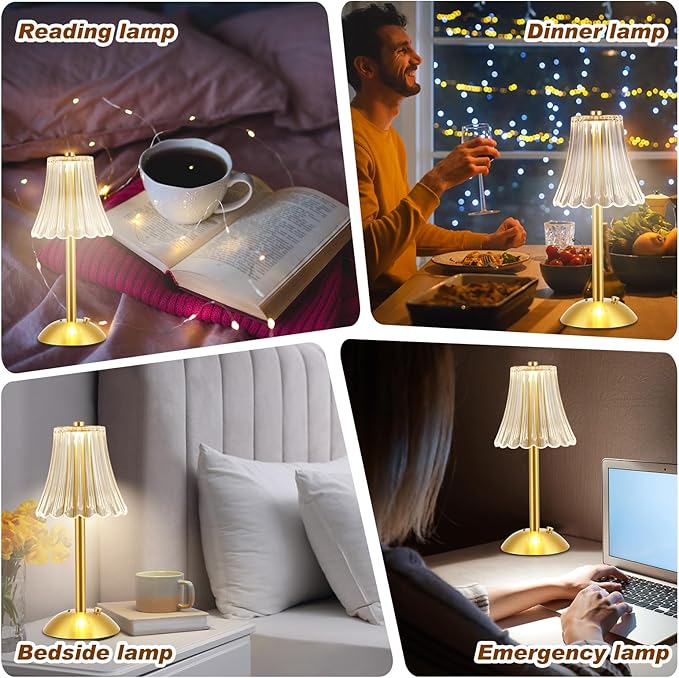 Liliful 6 Pcs LED Portable Cordless Table Lamp Touch Battery Operated Rechargeable Desk Lamp 3 Color Dimmable for Bedroom Living Room Dining (Rose Style,Gold)