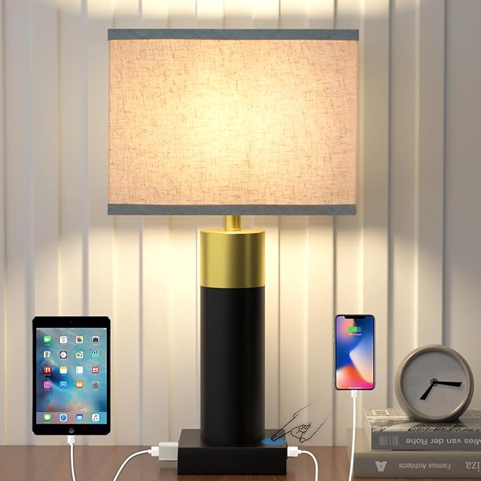 Touch Table Lamp for Bedroom 3 Way Dimmable 22''Bedside Lamp with USB A+C Nightstand Lamp for Living Room Office and Hotel Bulb Included