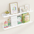 Fun Memories Picture Ledge Shelf for Wall, 36 inch Pine Wood Nursery Book Shelves Set of 2- Wall Book Shelves for Kids Room, Home Decor - Kitchen Spice-White