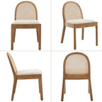 Mid Century Dining Chairs Set of 4, Accent Rattan Side Chairs Sherpa Fabric Kitchen Chair with Solid Wooden Legs for Living Room Dining Room, White