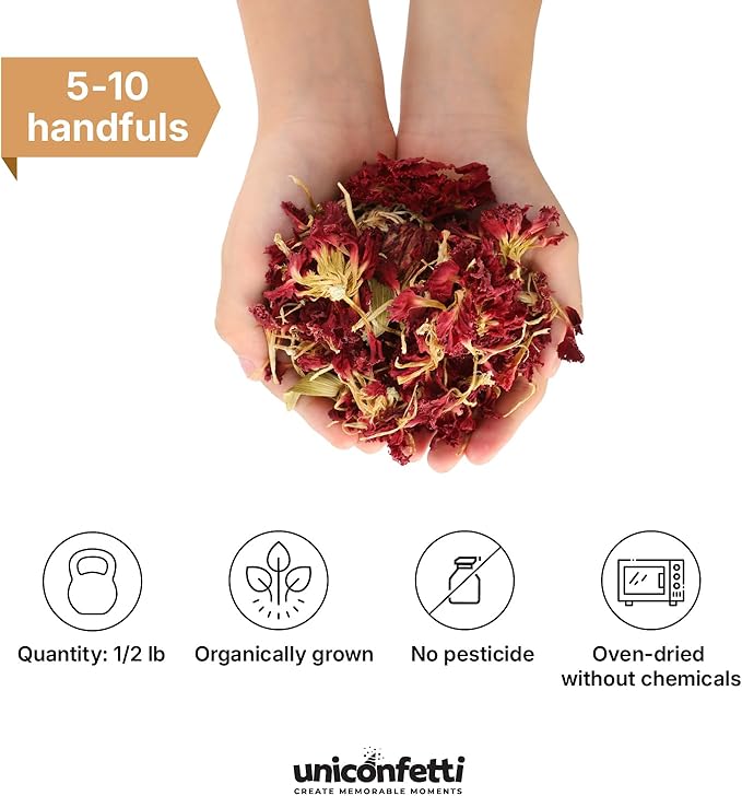 Dried Flower Carnation Biodegradable Confetti - Real Flower Petals for Weddings, Flower Girl Toss, Wedding Send Off Ideas, Party Table Decoration | Boxed - 8oz (0.5lbs)