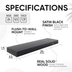 Homeforia Black Floating Shelves 24 inch, High End Solid Real Wood 24inch Bathroom Floating Shelf for Wall Mounted, Black Wooden 24in Floating Shelves, Heavy Duty Bracket, 24 X 6.5 X 1.75 in, Set of 2