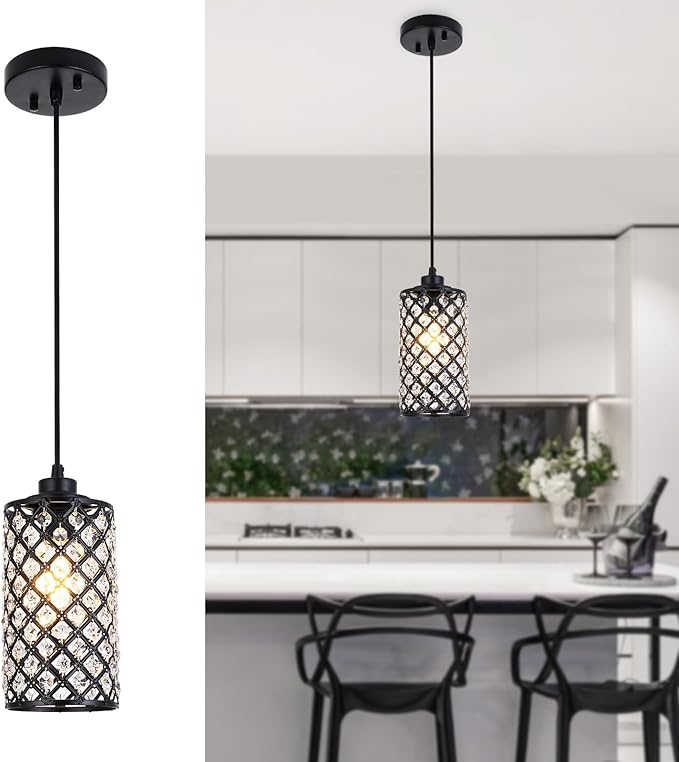 Pendant Lights Kitchen Island, Farmhouse Pendant Lighting, Crystal Pendant Light, Single Kitchen Island Lighting Over Island,1 Light Crystal Pendant Lights Kitchen Island