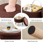 Wimarsbon Storage Ottoman, Modern Round Footrest with Soft Padded Seat, Teddy Velvet Footstool with Wood Legs, Accent Small Table or Plant Stand for Hallway, Living Room (Brown)