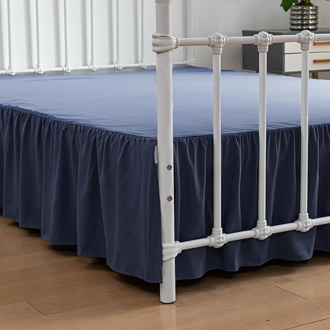 Bed Skirt Full Size Ruffled Bed Skirts with Split Corners, 14 Inch Drop Dust Ruffle Bed Skirt with Platform,Blue