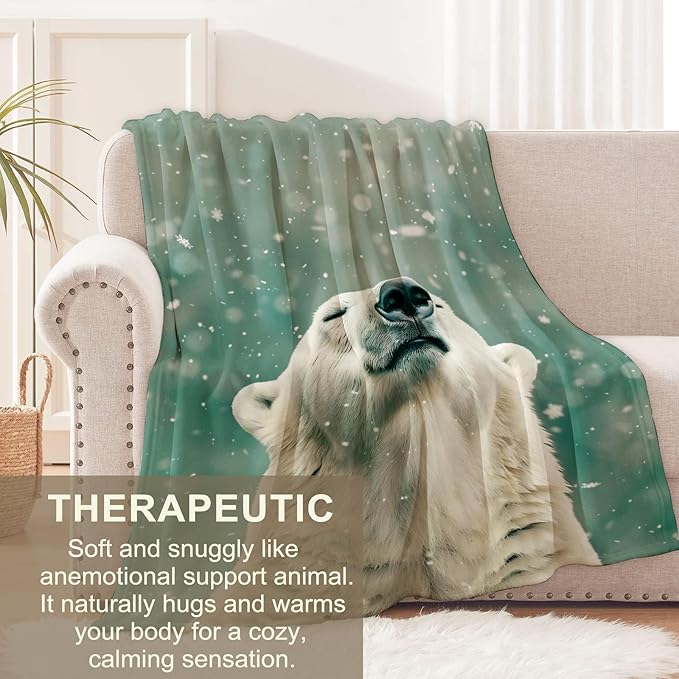 Polar Bear Flannel Blanket for Adults & Kids, Soft Warm Couch Throw, 80" x 60"