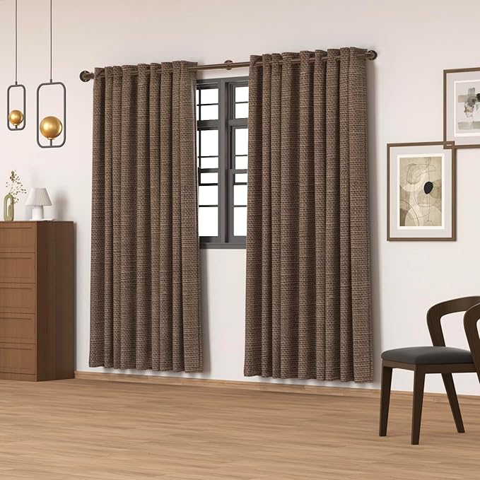 Brown Curtain Rods 18 to 45 Inch, Industrial Curtain Rods,Adjustable Length,1 in Diameter Pipe,Wall or Ceiling Mounted,for Bedroom and Living Room(Antique Bronze 18” to 45”)