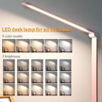 LED Desk Lamp with USB Ports,Touch Desk Lamps for Home Office with 5 Color Modes,3 Brightness Desk Light with Small Night Light,Reading Lamp Table Lamp for Bedroom Bedside Study Pink （with adapter）