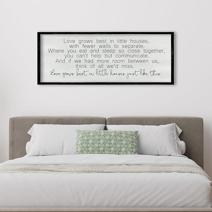 ZZJJHYWGQ Love Grows Best In Houses Just Like This Sign Wall Decor 32"×12" Above Bed Master Bedroom large Framed Wood Wall Hanging Art (Black)