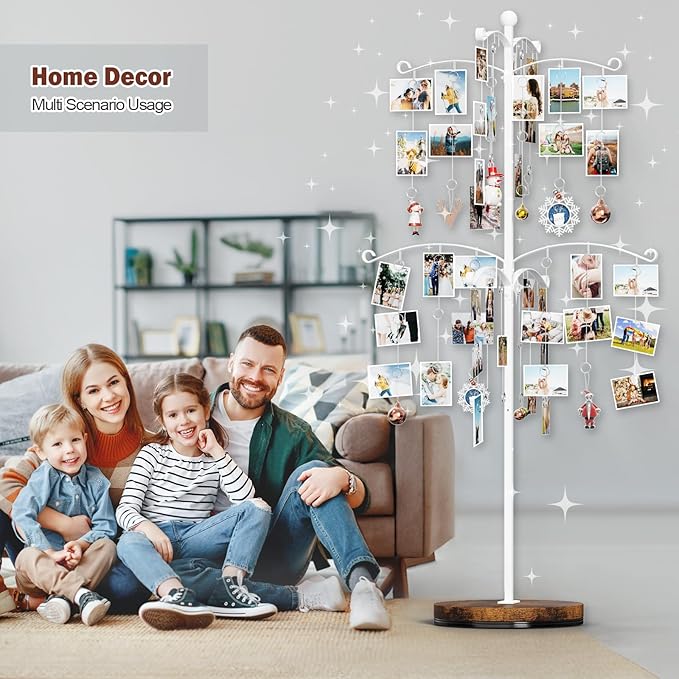 Miratino 5FT Family Tree,Party Photo Display Tree, Picture Holder Stand,90 Clips Holder for 4x6, 5x7 Picture Polaroid Frames Hanging & Card Tree Holders (White)