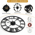 20inch/50cm Large Wall Clocks for Living Room Decor,Modern,Battery Operated,Silent,Non Ticking,Big Black Round Wall Clock for Home,Farmhouse,Office,Decoration(Iron Roman Numerals, 20 inches)