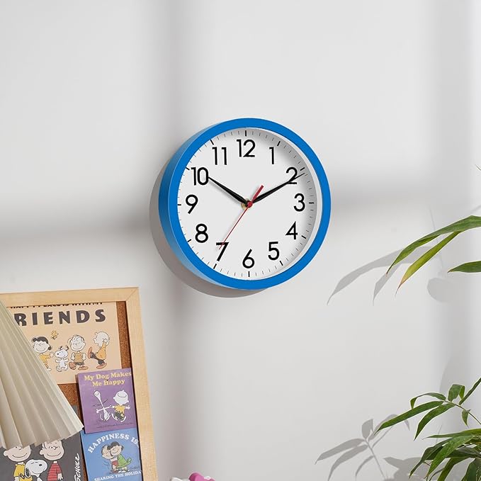 AKCISOT Wall Clock 8 Inch Silent Non-Ticking Modern Clocks Battery Operated - Analog Small Classic for Office, Home, Bathroom, Kitchen, Bedroom, School(Blue)