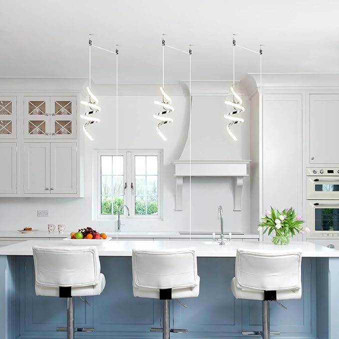 Modern LED Pendant Light Fixtures Pendant Lights Kitchen Island Lighting Adjustable Height Chrome Hanging Lamp