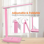 karidi LED Desk Lamp Dimmable Table Lamp with USB Charging Port, 5 Lighting Modes, Sensitive Control, Foldable Portable Desk Light for Home Office Bedroom Reading (Pink, Standard Size - 13.3 inch)