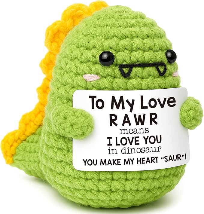 Mini Gifts for Him Her Couples Girlfriend Boyfriend Christmas Birthday Gifts To My Love Handmade Crochet Dinosaur I Love You Gift for Wedding Anniversary Romantic Gift for Women Men Husband Wife