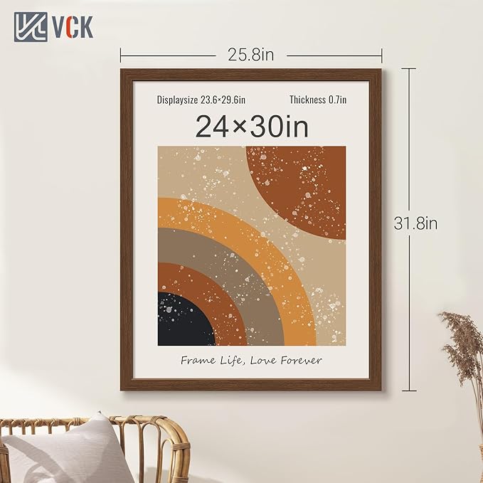 VCK 24x30 Brown Poster Frame 3 Pack, Wood Picture Frame with Exclusive Wood Grain, Wall Mounting Hanging