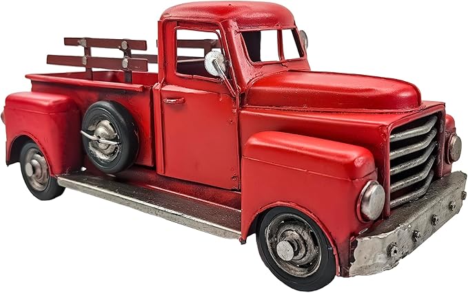 YCHTEWY-Iron Classic Red Truck Pick-up Model Collectible Vehicle Decoration, Metal Truck Christmas Decor ，Unique Blend of Vintage, Rustic, Farmhouse Truck Decor for Table Top Decor. (A)…
