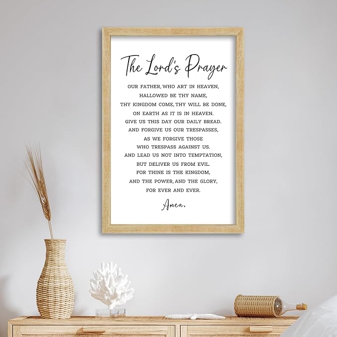 FZMHASLWW The Lords Prayer Wall Decor Art 16"×11" Our Father Prayer Bible Verse Sign Large Wood Framed Wall Hanging (Wood)
