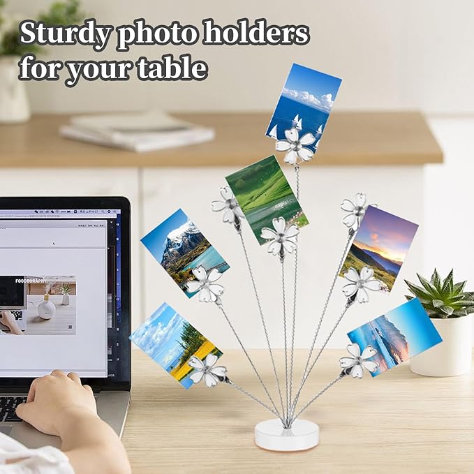 8 Branch Photo Tree Clip, Photo Frame Stand with Clips for Note Paper Wedding Photo Display Office Decoration (White)