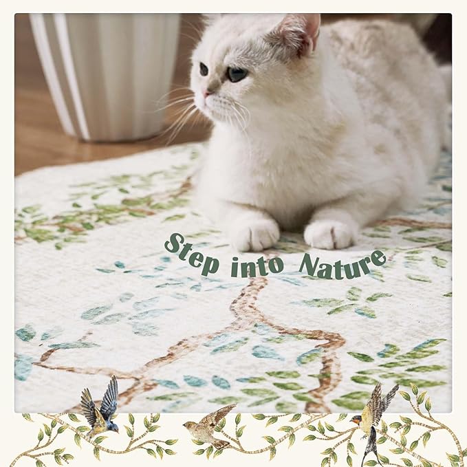 jinchan Botanical Birds 3x5 Ivory Area Rugs for Entryway Washable Non Slip Soft Nature Plants Modern Kids Room Carpet Vintage Ultra Thin Low Pile Rug for Living Room Kitchen Bathroom Front Door