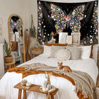 Damanse Butterfly Tapestry Wall Hanging Cute,Boho Wall Tapestry for Bedroom Aesthetic,Flower Living Room Decor for Teen Girls (Black, 59.80" x 78.70")