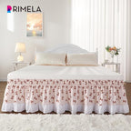 RIMELA Light Pink Elastic Bed Skirt Queen Szie 14 inch Drop, Bedskirt Easy to Put On, Solid Wrap Around Dust Ruffle, Fade Resistant Silky Fabric Machine Washable