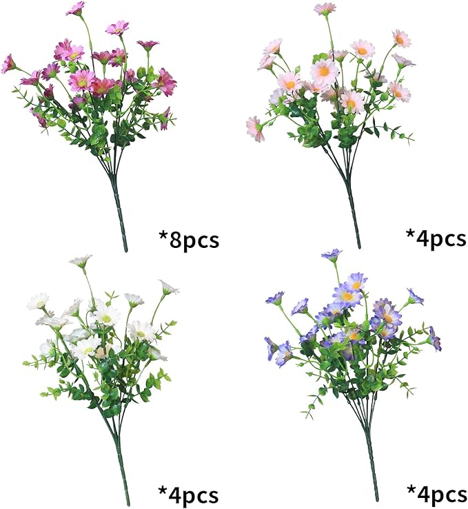 alyptus Enhance Your Outdoor Space Artificial Flowers & Plants 20 Bundles Anti-UV Simulated Flowers Lifelike Fake Silk Colorful Daisy Bulk for Spring Summer Decoration (20 Bundles 1#)