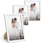HAUS AND HUES 6x8 White Metal Picture Frames - Photo Frames 6x8 - Features Premium Aluminum, Vertical Hanging, Easel Back for Tabletop, Home, Office (6x8 in, White, Set of 3)