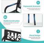 AVAWING Outdoor Bench, 2-Person Garden Benches for Outside, Metal Frame Patio Seating with Floral Pattern Backrest, Armrests for Lawn, Park, Porch, Entryway, Black