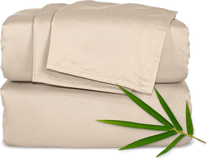 Pure Bamboo Full Sheets, Genuine 100% Organic Viscose Derived from Bamboo Bed Sheet Set, Luxuriously Soft & Cooling, Double Stitching, Lifetime Quality Promise (Full, Almond)