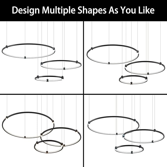 Modern Led Chandelier, 3-Rings Light Modern Led Pendant Light Black Dimmable Integrated Ceiling Hanging Pendant Lighting for Kitchen Island Dining Room Living Room Office 3000K 4000K 6000K