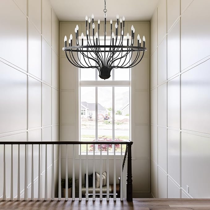 Black Chandelier 36-Light Industrial Iron Candle Chandelier Modern Suspended Farmhouse Chandeliers Pendant Light Fixtures for Dining Room Bedroom Living Room Kitchen Island Foyer E12 Bulb