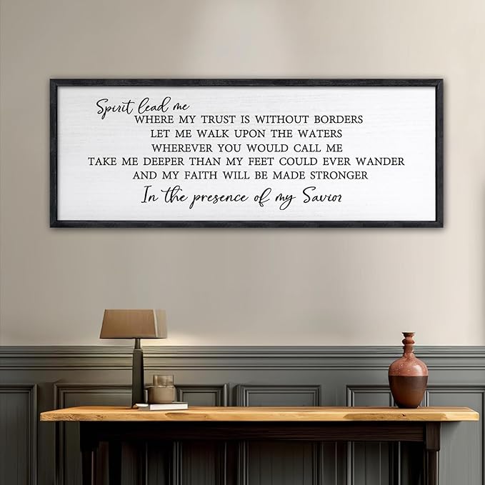 Spirit Lead Me Wall Art Decor 24×10 Inch Christian Scripture Office Inspirational Lyrics Ready to Hang Wooden Framed Sign (Black)