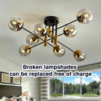 SZXYKEJI 8 Light Glass Globe Ceiling Light Black and Gold Mid Century Flush Mount Sputnik Light Fixture Bubble Chandelier Living Room Farmhouse for Dining Room Kitchen Bedroom.