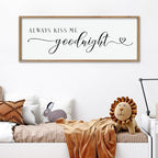 comurdyo Always Kiss Me Goodnight Sign for Bedroom Above bed Wall Decor 40''×15'' Large Wood Frame For Couples Over Bed Hanging Wall Art (Wood)