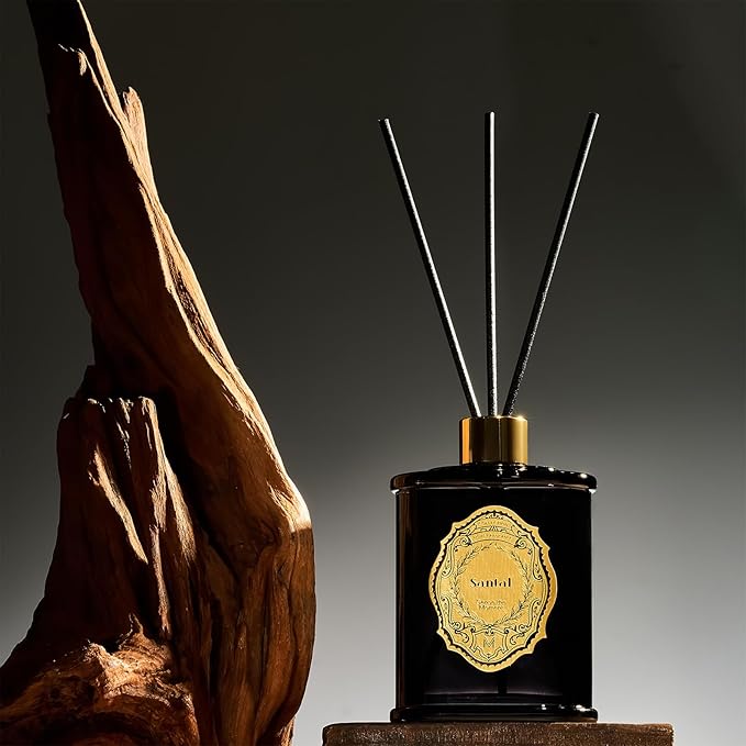 M&SENSE 8.4 oz Large Reed Diffuser for Home | Santal(Sandalwood) Scent Oil Diffuser with Sticks | Bedroom Bathroom Living Room Decor