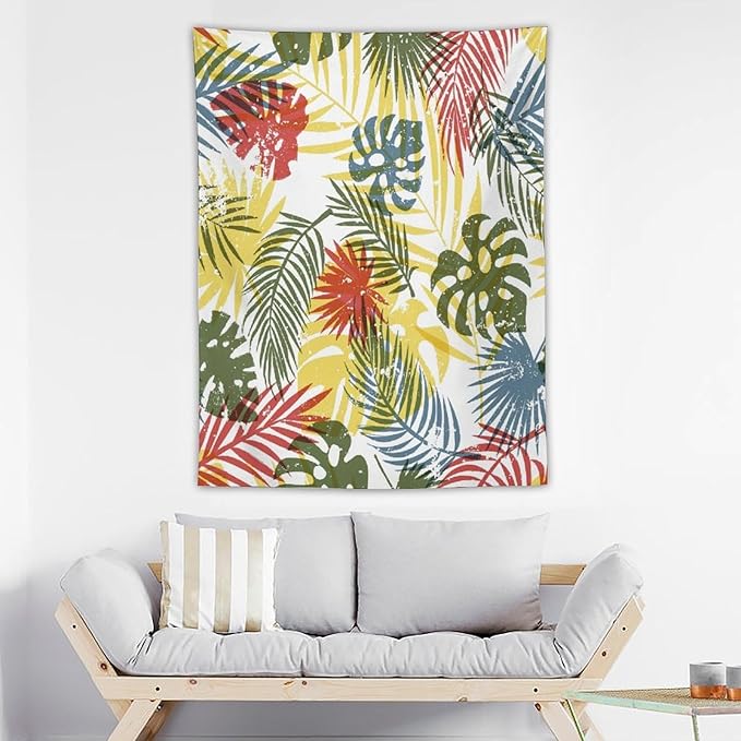 ICMOLYYENLO Boho Green Leaves Tapestry, Mid Century Abstract Tropical Palm Leaves Modern Minimalist Geometric Wall Hanging, Neutral Home Decor Art for Living Room Bedroom Dorm 30x40 Inch