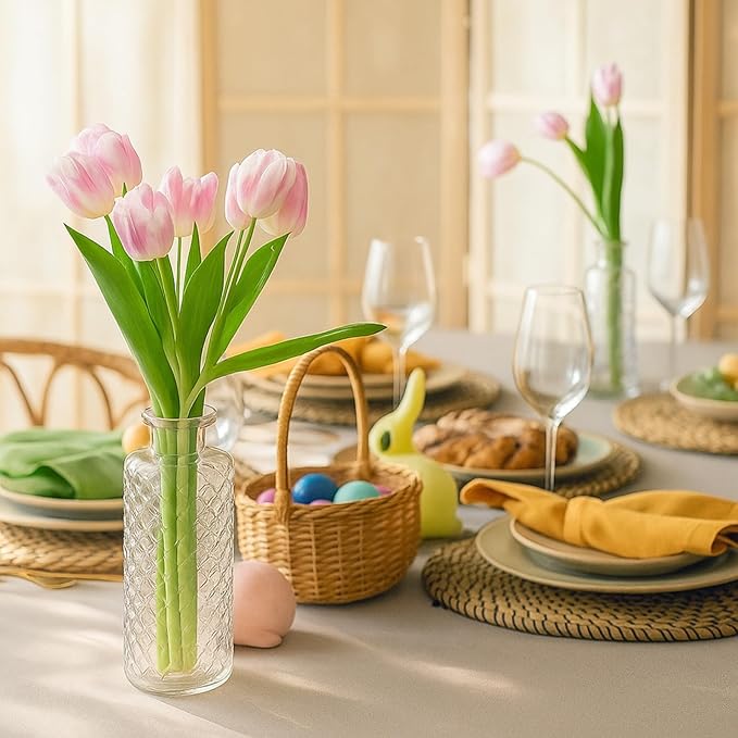 Honeydak Set of 24 Plastic Bud Vases, Vintage Decorative Mini Flower Vases Bulk for Table Centerpieces, Wedding Reception, Home Decor, Housewarming Gifts (Micro-Diamond)