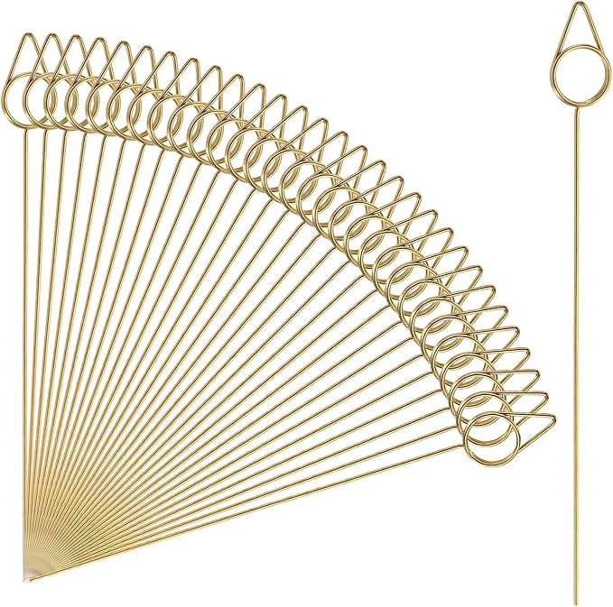 uxcell 30 Pcs Table Card Holders, 5.9 Raindrops Metal Craft Wire Clips Picture Clip Table Number Holders Picks for Wedding, Photos, Memo, Restaurant, Gold