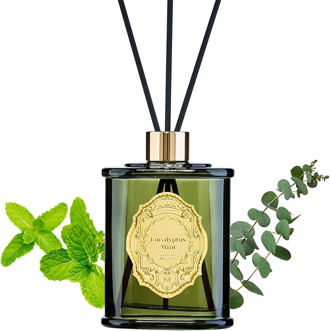 M&SENSE 8.4 oz Large Reed Diffuser for Home | Eucalyptus Mint Scent Oil Diffuser with Sticks | Bedroom Bathroom Living Room Decor